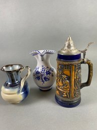 Two Pitchers & One Beer Stein With Lid From Germany