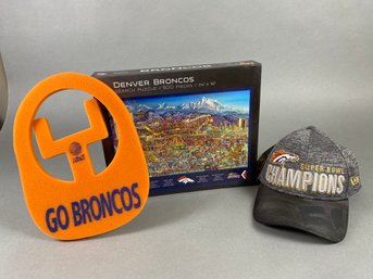 Broncos Memorabilia, Super Bowl Hat, Foam Goalpost, And Puzzle