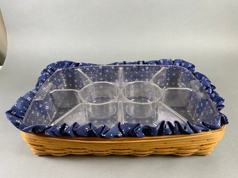 1995 Longerberger Signed Large 10-way Hostess Serving Tray Basket With Divided Tray, Protector & Fabric Liner