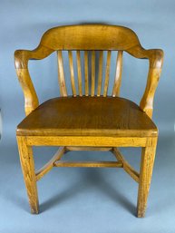 Vintage Sturdy Solid Wood Oak Office Desk Bank Teacher Library Arm Chair With Spindle Back