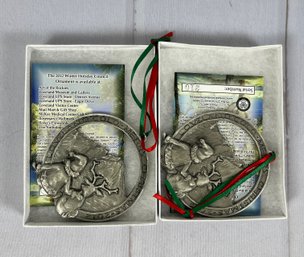 Two Matching Loveland Colorado Pewter Christmas Ornaments, Signed & Numbered Ben Cordsen