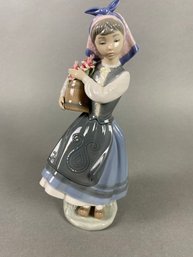 Lladro Figurine, Budding Blossoms 1416, Girl With Bucket Of Flowers