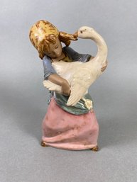 Lladro Figurine, Duck Pulling Pigtail 2095, Girl With Goose