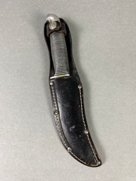 Vintage Hunting Knife And Leather Sheath, Western Knife Company, Boulder, Model F39 Black Beauty