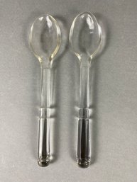 Pair Of Vintage, Mid-century MCM Colony Brand Clear Glass Serving Spoons