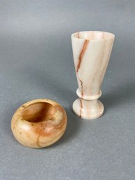 Vintage Alabaster Vase And Ashtray, Chas. A Douglas, Fort Collins