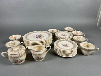 Set Of French Saxon China Dinnerware With 22 Carat Gold Decoration And China Storage Cases