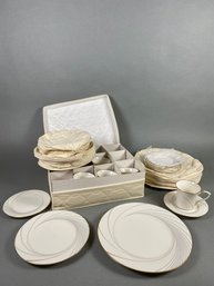 Set Of Noritake Golden Tide China Dinnerware In China Storage Cases, Contemporary Design