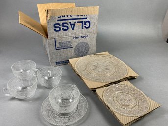 Set Of Four Vintage Federal Glass Company Snack Sets With Tea Cup & Saucer & Snack Plate