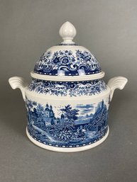 Soup Tureen & Lid, Villeroy & Boch, Blue Castle Pattern, Floral, Country Scene, Handled, Germany