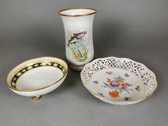 Lot Of 3 Pieces, Nippon, Schuman, Kups Germany, Vase, Candy Dish, Pierced Serving Bowl