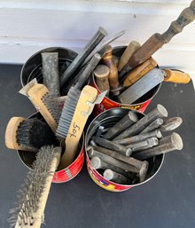 Lot Of Miscellaneous Tools- Includes Steel Spikes, Brushes, And Other Vintage Tools