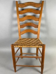 Antique Sturdy Wooden Ladder Back Woven Rush Cane Seat Chair Farmhouse Pencil Leg, Lot 2