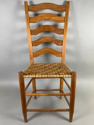 Antique Sturdy Wooden Ladder Back Woven Rush Cane Seat Chair Farmhouse Pencil Leg, Lot 4