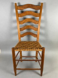 Antique Sturdy Wooden Ladder Back Woven Rush Cane Seat Chair Farmhouse Pencil Leg, Lot 6