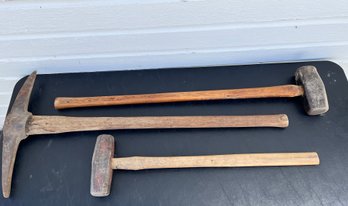Two Vintage Sledge Hammers And One Jack Hammer
