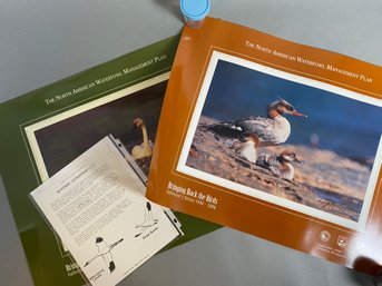 Pair Of Laminated U.S. Fish & Wildlife Service, North American Waterfowl Management Plan Posters & Fliers