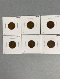 Six Indian Head Cents Graded In Fine Condition