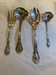 Set Of 4 Sterling Silver Serving Pieces, Slotted Spoon, Ladles, Serving Fork, 205 Grams