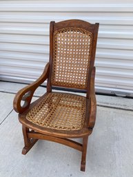 Antique Wooden Child's Seat With Caned Seat And Back, Made By Mr. Brown Of The Foxfire Group