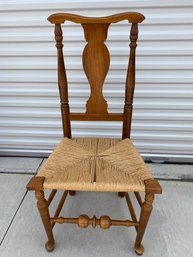 Beautiful Curly Maple Antique Wooden Queen Anne Style Chair With Cane Rush Seat