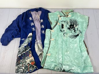 Two Stunning Vintage Or Antique Japanese Kimonos, One Is Hand Embroidered Silk And One Is Cotton