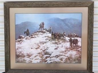 Framed, Limited Edition Signed & Numbered Print Titled Search For The Pass By Howard Terpning, 300/1000