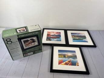 Three Matching Framed And Matted Nature Photos And One Digital Frame
