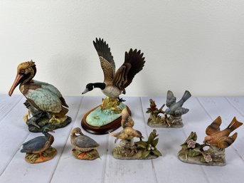 Large Lot Of Ceramic Bird Decorations- Includes A Goose, Ducks, Songbirds, And A Pelican