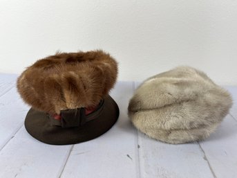 Stunning Set Of Two Fur And Wool Hats- One Marked As Nom De Plume