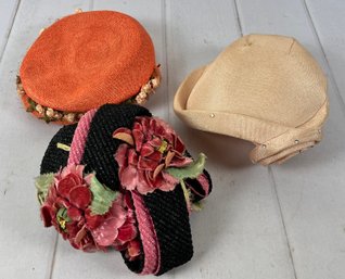Beautiful Set Of Three Pink Vintage Hats With Floral Embellishments- Marked Gage Handcraft