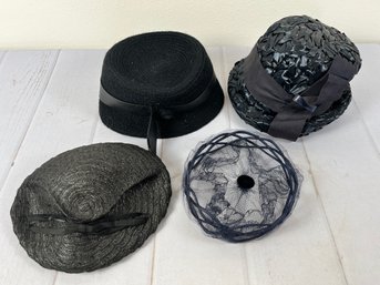 Amazing Set Of Four Black And Navy Blue Vintage Hats- Everitt Brand