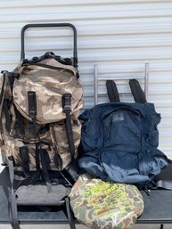 Cabela's Seclusion 3D Outfitter Hunting Backpack, An Older External Frame Backpack & A Hot Seat Cushion