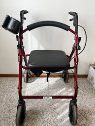 Nova Zoom 22 Red Rolling Walker With An Under Seat Pouch, Hand Brakes, And Four Different Height Options