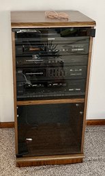 Vintage Magnavox Component Stereo With Remote In Cabinet, Turntable, Equalizer, Tuner, & Cassette Deck