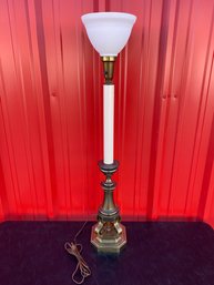 Fantastic Vintage Bronze Stiffel Torchiere Table Lamp With Milk Glass Globe