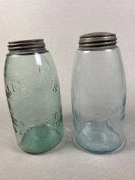 Pair Of Antique Or Vintage Half-gallon Mason's Canning & Fruit Jars