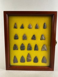 Authentic Native American Arrowhead Collection In Nice, Solid Wood Display Case
