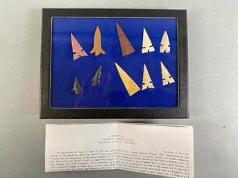 Reproduction Arrowheads Commemorating Mound 72 At Cahokia Mounds Site In Corrugated Display Case