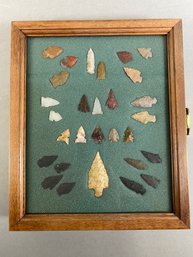 Authentic Native American Arrowhead Collection In Wood Display Case, From The Linger Site In Alamosa, CO
