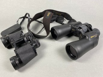 Very Nice Pair Of Nikon Action 10 X 50 Binoculars & A Vintage Pair Of Sears 7 X 35 Binoculars, Hunting Birding