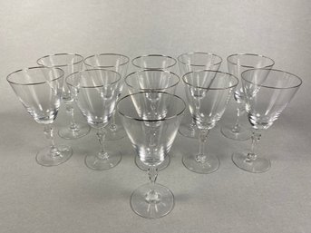 Eleven Elegant Fostoria Crystal Water Goblets Glasses In The Engagement Pattern With Silver Platinum Trim