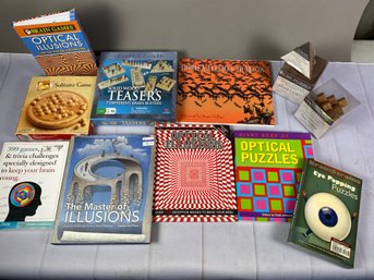 Great Lot Of Books & Games Of Puzzles, Brain Teasers, Optical Illusions & More