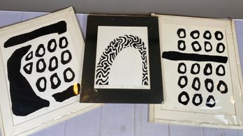 Set Of 3 Lovely Signed And Numbered Matted Black And White Silk Screen Prints By Schoeberlein