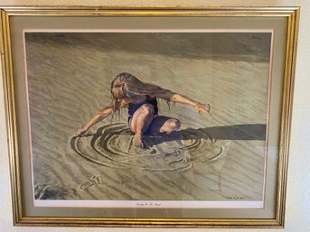 Framed Limited Edition Print By Well Known California Artist Lunda Hoyle Gill, Titled Lundy In The Sand