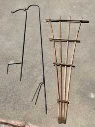 Wooden Trellis And 2 Wrought Iron Sheppard's Hooks For Hanging Flower Baskets