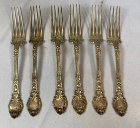 Six Antique Sterling Silver Forks, Monogrammed, 230 Grams