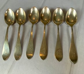 Six Antique Sterling Silver Teaspoons, SCL & Co, Monogrammed, 165 Grams