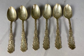 Six Beautiful Antique Sterling Silver Teaspoons, R Wallace, Waverly Pattern, Monogrammed, 185 Grams