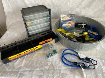 Organizer Bins With Small Hardware, Ratcheting Straps And Tie Downs